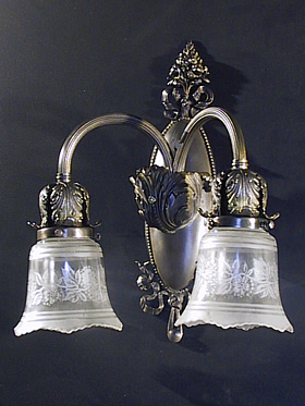 Pair of Large Acanthus Leaf Double Arm Sconces